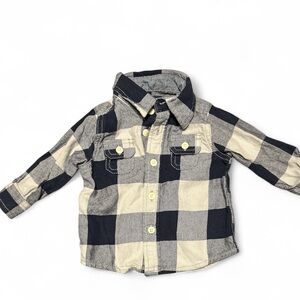 OshKosh B'gosh Navy and Gray Plaid Button-Down Shirt